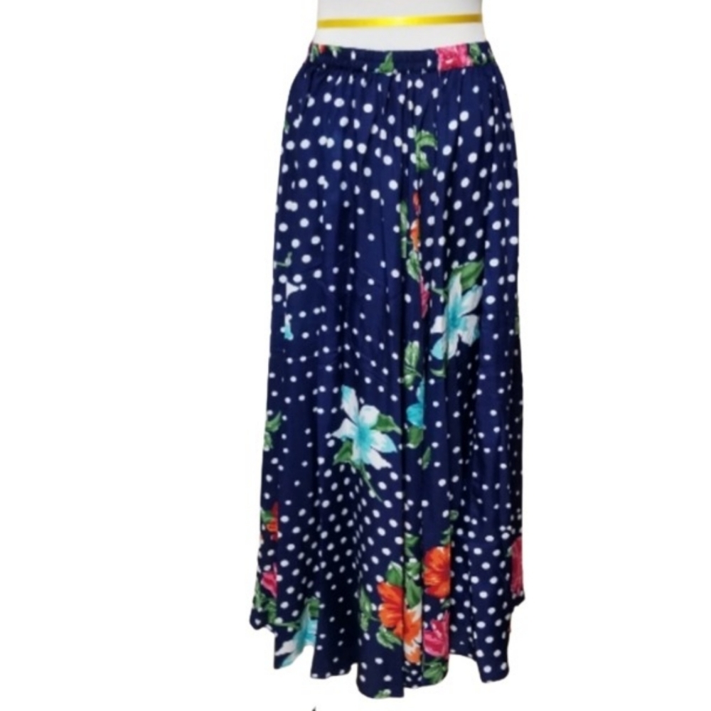 🆕️⬇️Navy Polka Dot & Floral Mix Print Maxi Skirt - Picture 6 of 8